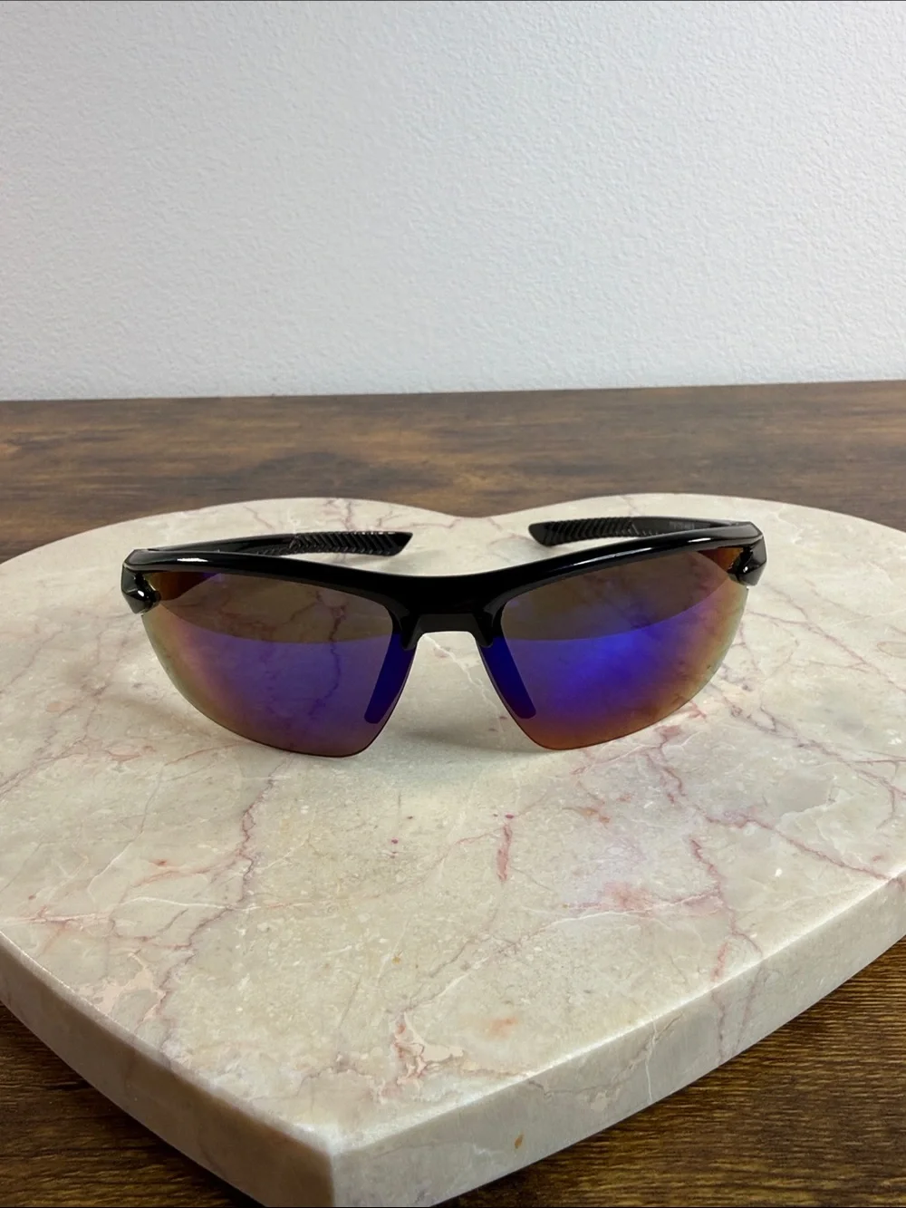 Men's Black Sports Sunglasses with Blue Mirrored Lenses